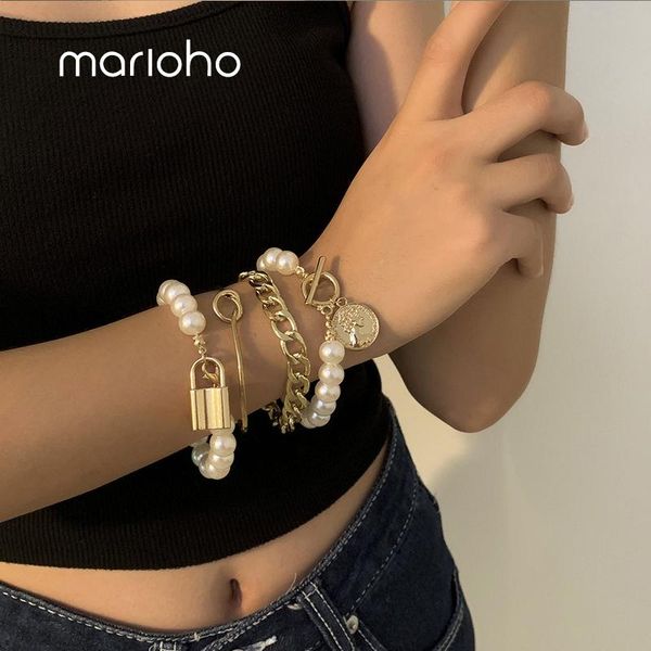 marioho fashion multilayer ot lock bracelet punk pearl set alloy coin pendant bracelets party wedding jewelry gift link, chain, Black
marioho fashion multilayer ot lock bracelet punk pearl set alloy coin pendant bracelets party wedding jewelry gift link, chain, Black