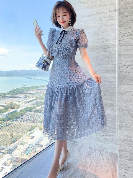 women's tracksuits hollow water soluble lace doll collar high waist expandable dress with sling 2021 early autumn, Gray
women's tracksuits hollow water soluble lace doll collar high waist expandable dress with sling 2021 early autumn, Gray