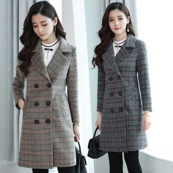women's trench coats large size plaid windbreaker woolen coat female long section slim korean version of the thin loose temperament, Tan;black
women's trench coats large size plaid windbreaker woolen coat female long section slim korean version of the thin loose temperament, Tan;black