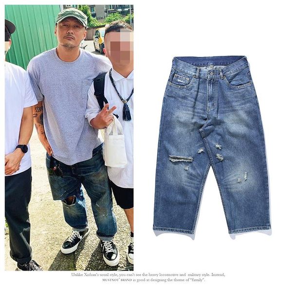 men's pants wtaps 2021 autumn/winter trend ripped washed water nine-point jeans travel suit loose straight trousers madness mdns, Black
men's pants wtaps 2021 autumn/winter trend ripped washed water nine-point jeans travel suit loose straight trousers madness mdns, Black
