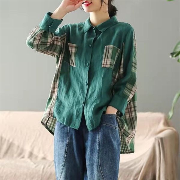 arrival spring/autumn arts style women loose casual long sleeve turn-down collar blouse cotton plaid patchwork shirt w34 210512, White
arrival spring/autumn arts style women loose casual long sleeve turn-down collar blouse cotton plaid patchwork shirt w34 210512, White