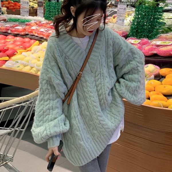 women's sweaters sweater women 2021 korean fashion elegant retro gentle solid v-neck twist loose casual all-match knitted pullover, White;black
women's sweaters sweater women 2021 korean fashion elegant retro gentle solid v-neck twist loose casual all-match knitted pullover, White;black