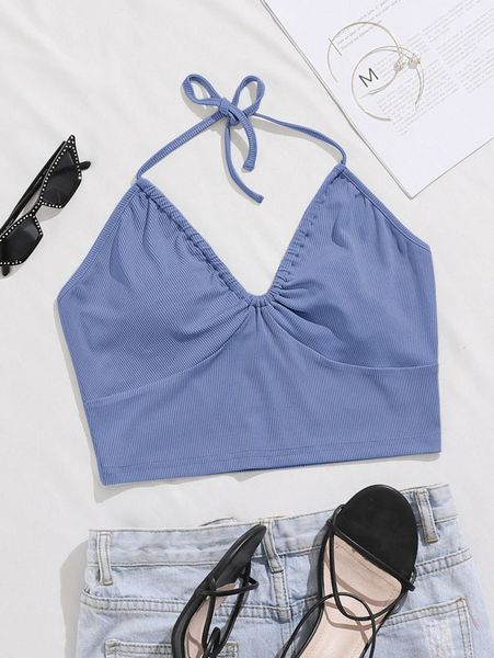 rib-knit crop halter k1pn#, White
rib-knit crop halter k1pn#, White