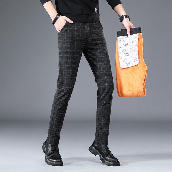 men's pants 2021 winter fleece warm casual fashion retro slim stretch plaid trousers brand clothing, Black
men's pants 2021 winter fleece warm casual fashion retro slim stretch plaid trousers brand clothing, Black