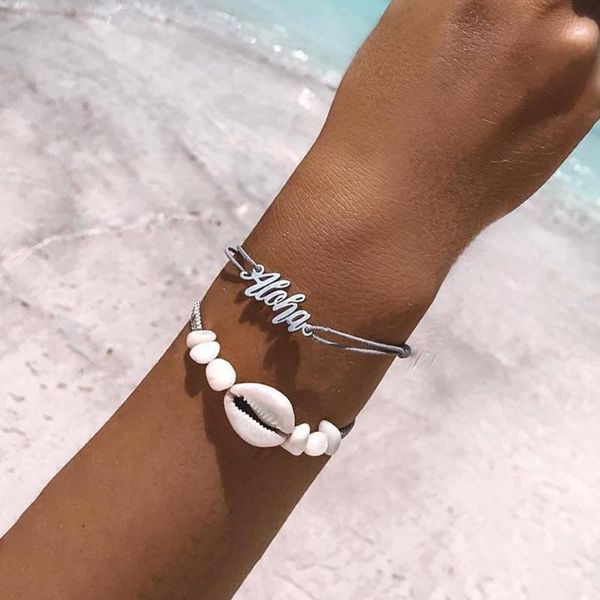 link, chain 2 pcs/set bohemian simple retro natural shell love letters leather braided bracelet women temperament party jewelry gift, Black
link, chain 2 pcs/set bohemian simple retro natural shell love letters leather braided bracelet women temperament party jewelry gift, Black