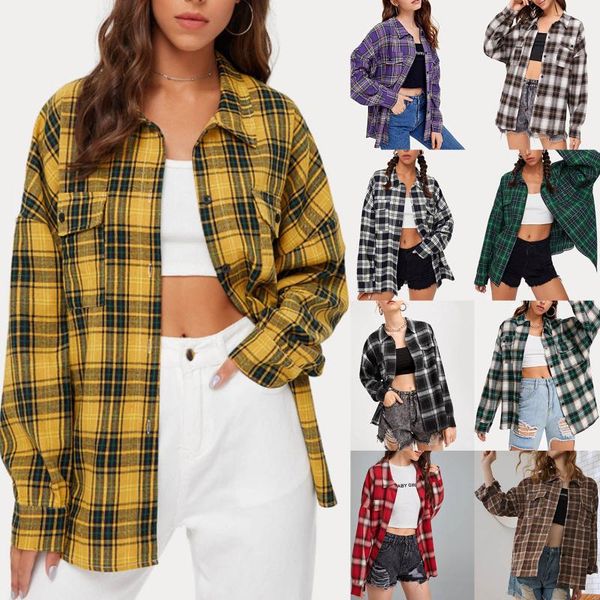 women's blouses & shirts 2021 vintage plaid women oversized female blouse plus size clothing long sleeve button down coat, White
women's blouses & shirts 2021 vintage plaid women oversized female blouse plus size clothing long sleeve button down coat, White