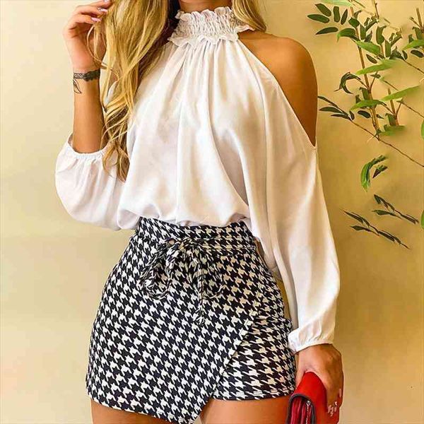 Autumn Women Casual Two Piece Dress Sets Frill Hem Shirred Neck Shoulder Top amp Houndstooth Wrap Tie Front Skorts Set, White
Autumn Women Casual Two Piece Dress Sets Frill Hem Shirred Neck Shoulder Top amp Houndstooth Wrap Tie Front Skorts Set, White