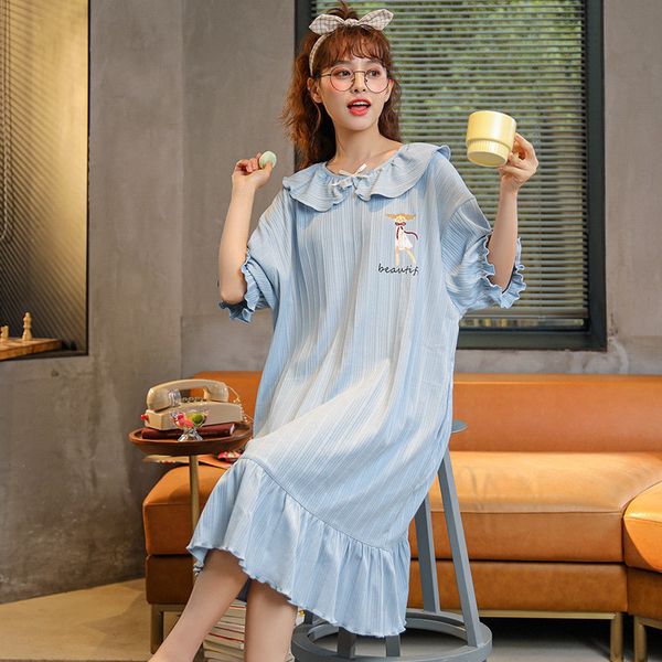 women's sleepwear casual homewear clothes short sleeve doll collar night women modal comfortable summer nightgowns loose lady nigh, Black;red 
women's sleepwear casual homewear clothes short sleeve doll collar night women modal comfortable summer nightgowns loose lady nigh, Black;red