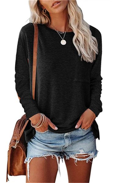 ladies loose long-sleeved t-shirt solid color round neck pullover jacket pocket split casual bottoming clothes autumn and winter tees 004, White
ladies loose long-sleeved t-shirt solid color round neck pullover jacket pocket split casual bottoming clothes autumn and winter tees 004, White