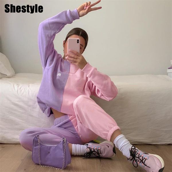 shestyle panelled purple and pink loose oversize casual hoodies streetwear homewear autumn winter 2 two pieces sets women 2021ing, Black;white
shestyle panelled purple and pink loose oversize casual hoodies streetwear homewear autumn winter 2 two pieces sets women 2021ing, Black;white