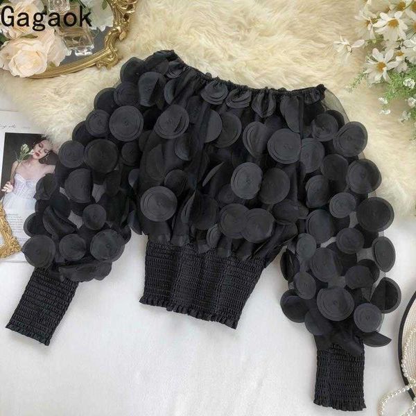 women streetwear chiffon blouse spring autumn solid slash neck puff sleeve short slim wild chic fashion shirts 210531, White
women streetwear chiffon blouse spring autumn solid slash neck puff sleeve short slim wild chic fashion shirts 210531, White