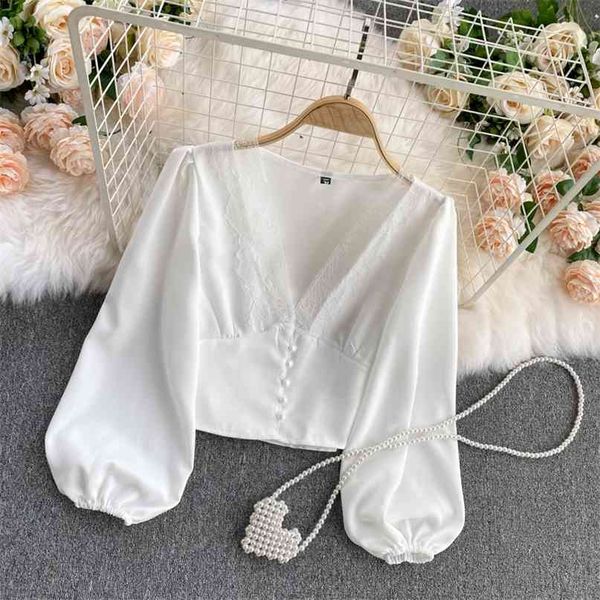 lady fashion deep v-necked shirt women lace stitching slim long sleeve short solid color blouse q305 210527, White
lady fashion deep v-necked shirt women lace stitching slim long sleeve short solid color blouse q305 210527, White
