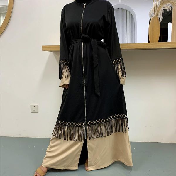 ethnic clothing middle eastern muslim fringed lace stitching fashion long skirt women's zipper cardigan robe, Red 
ethnic clothing middle eastern muslim fringed lace stitching fashion long skirt women's zipper cardigan robe, Red