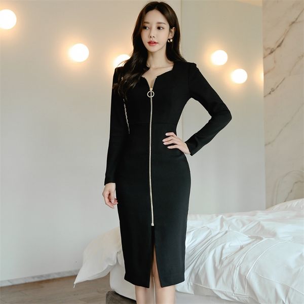 autumn winter long sleeve front zipper up midi bodycon dress women black v neck slim casual office work pencil 210603, Black;gray
autumn winter long sleeve front zipper up midi bodycon dress women black v neck slim casual office work pencil 210603, Black;gray