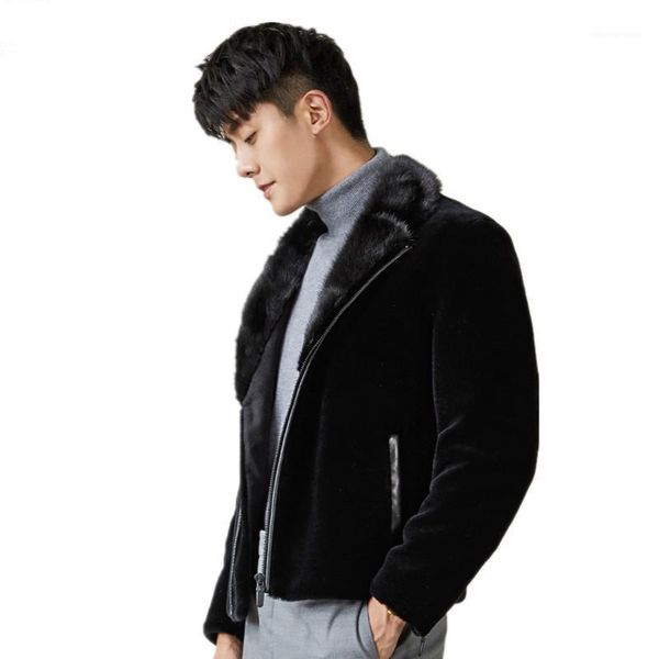 men's leather & faux 100% wool coat winter jacket men real sheep shearling fur coats mens mink collar overcoat mg-1800043 my1463, Black
men's leather & faux 100% wool coat winter jacket men real sheep shearling fur coats mens mink collar overcoat mg-1800043 my1463, Black