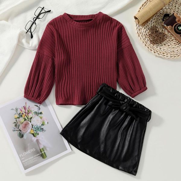 clothing sets 2pcs little girls trendy tracksuit kids solid color ribbed o-neck puff-sleeve pullover + short leather skirt set, White
clothing sets 2pcs little girls trendy tracksuit kids solid color ribbed o-neck puff-sleeve pullover + short leather skirt set, White