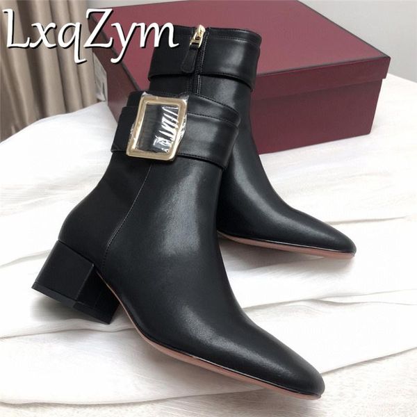 boots autumn winter women's ankle genuine leather mid heel ladies side zipper square toe metal buckle, Black
boots autumn winter women's ankle genuine leather mid heel ladies side zipper square toe metal buckle, Black