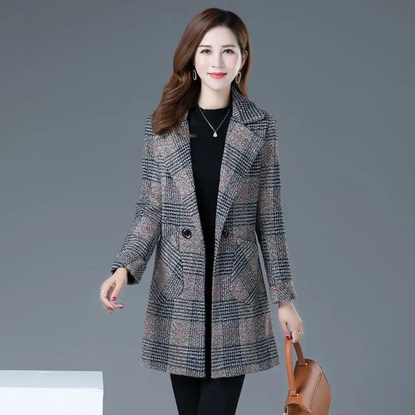 women's wool & blends coat 2021 winter autumn fashion elegant turtleneck plaid slim long tweed woolen outerwear female size5xl, Black
women's wool & blends coat 2021 winter autumn fashion elegant turtleneck plaid slim long tweed woolen outerwear female size5xl, Black