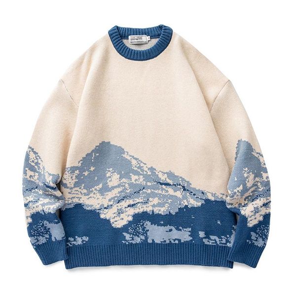 men's sweaters high street japanese sweater men snow mountain o-neck knitted pullover fashions vintage couple winter fall streetwear, White;black
men's sweaters high street japanese sweater men snow mountain o-neck knitted pullover fashions vintage couple winter fall streetwear, White;black