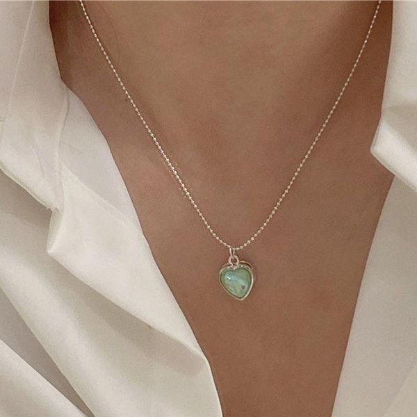 pendant necklaces shining round bead stainless steel necklace korean vintage green love heart for women girls cute jewelry, Silver
pendant necklaces shining round bead stainless steel necklace korean vintage green love heart for women girls cute jewelry, Silver