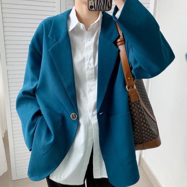 women's suits & blazers korean female vintage loose big pockets blue blazer women notched collar single button casual suit jacket sprin, White;black
women's suits & blazers korean female vintage loose big pockets blue blazer women notched collar single button casual suit jacket sprin, White;black
