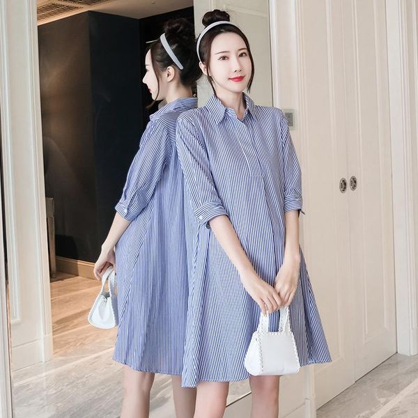 4205# maternity dress summer cotton turn down collar stripe blouse short sleeves loose stylish dress pregnant women mom, White
4205# maternity dress summer cotton turn down collar stripe blouse short sleeves loose stylish dress pregnant women mom, White