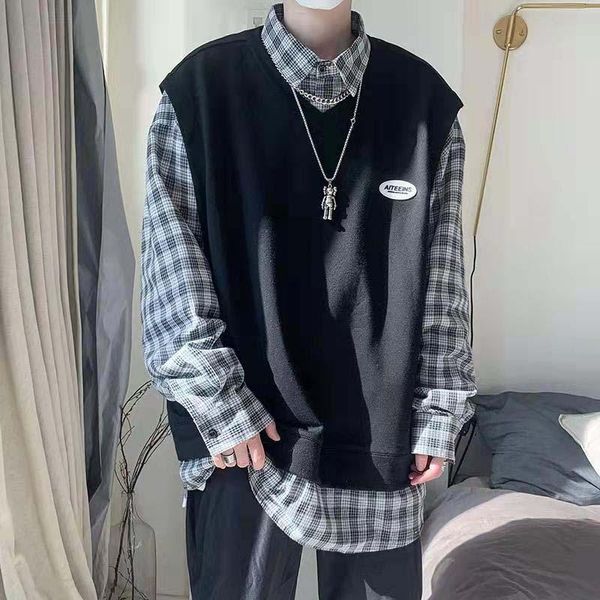 men's casual shirts fake two-piece shirt male autumn korean student wild trend loose ins hong kong style lazy wind lapel sweater men, White;black
men's casual shirts fake two-piece shirt male autumn korean student wild trend loose ins hong kong style lazy wind lapel sweater men, White;black