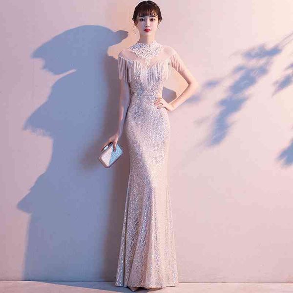 banquet evening dress women 2021 new temperament sequin aura queen's annual meeting host long fishtail thin, White;black
banquet evening dress women 2021 new temperament sequin aura queen's annual meeting host long fishtail thin, White;black