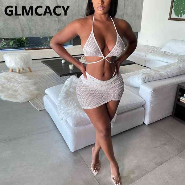 two piece beading suits bra & bodycon skirt set 210702, White 
two piece beading suits bra & bodycon skirt set 210702, White