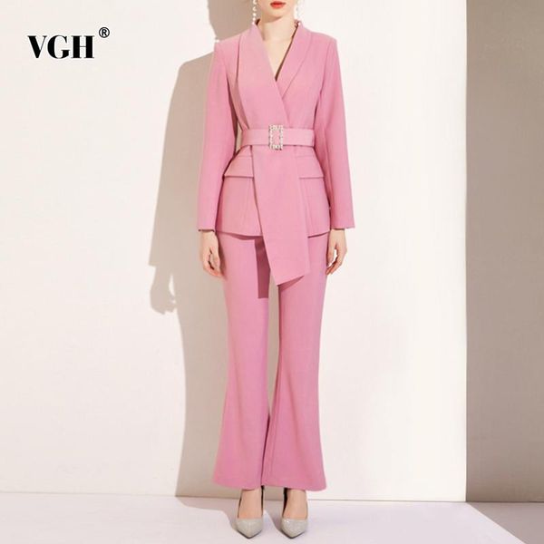 women's two piece pants vgh pink ol style trouser suits female notched long sleeve sashes slim irregular blazer high waist flare suit, White
women's two piece pants vgh pink ol style trouser suits female notched long sleeve sashes slim irregular blazer high waist flare suit, White