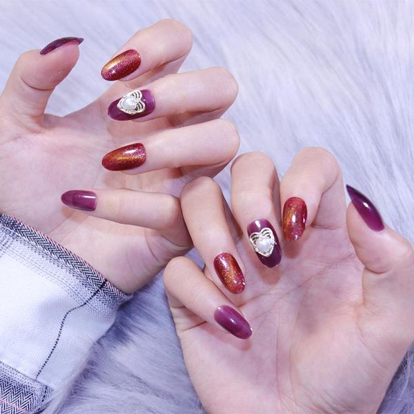 false nails glitter fake cat eye pearl wedding party bride wearable nail stickers finished tips round head full cover, Red;gold
false nails glitter fake cat eye pearl wedding party bride wearable nail stickers finished tips round head full cover, Red;gold