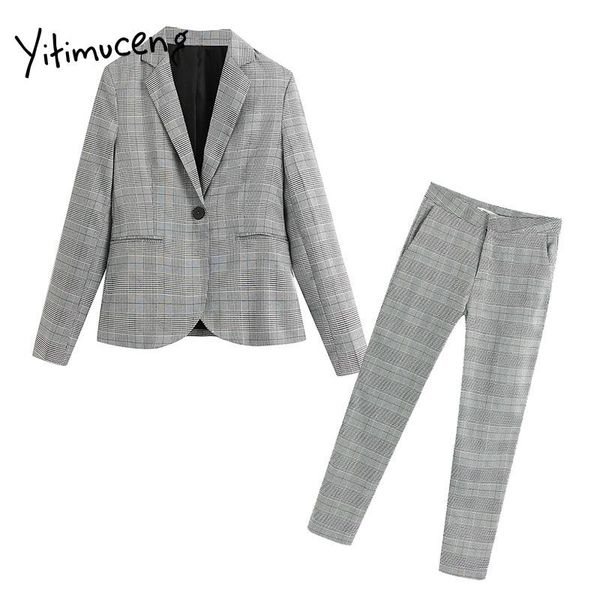 yitimuceng plaid blazer women suits office sets 2021 single button casual lady korean pants elegant woman women's & blazers, White;black
yitimuceng plaid blazer women suits office sets 2021 single button casual lady korean pants elegant woman women's & blazers, White;black