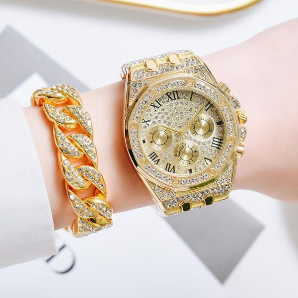 wristwatches iced out watch + bracelet for men women luxury hip hop gold diamond couple mens set relojes para mujer gift, Slivery;brown
wristwatches iced out watch + bracelet for men women luxury hip hop gold diamond couple mens set relojes para mujer gift, Slivery;brown