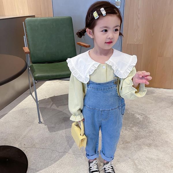 girls' overalls the spring and autumn period han edition baby pants brim stylish children's jeans, Blue
girls' overalls the spring and autumn period han edition baby pants brim stylish children's jeans, Blue