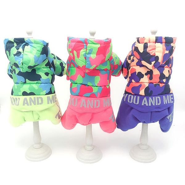 pets dog clothes cotton fall and winter camouflage hooded four-legged teddy jacket coat apparel 
pets dog clothes cotton fall and winter camouflage hooded four-legged teddy jacket coat apparel