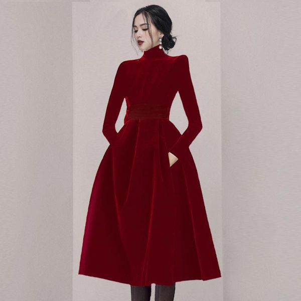casual dresses 2021 autumn vintage velvet turtleneck long sleeve party dress temperament elegant female waist midi, Black;gray
casual dresses 2021 autumn vintage velvet turtleneck long sleeve party dress temperament elegant female waist midi, Black;gray