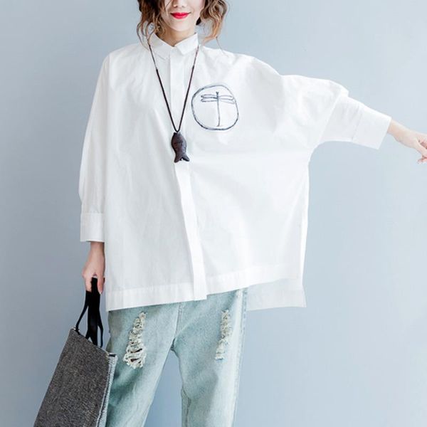 #2876 spring casual bat long sleeve shirt women printed white blouse cotton plus size loose vintage tunic side split women's blouses &
#2876 spring casual bat long sleeve shirt women printed white blouse cotton plus size loose vintage tunic side split women's blouses &