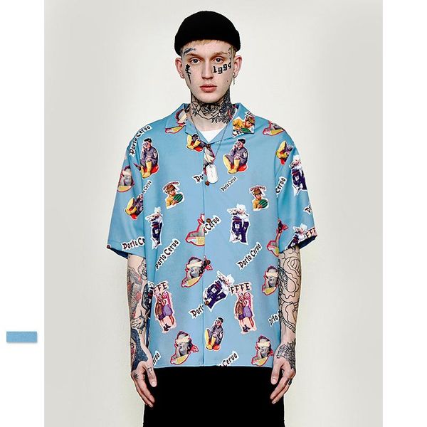 trend 2021 spring summer tide brand retro men's casual plaid digital printing loose blue shirts, White;black
trend 2021 spring summer tide brand retro men's casual plaid digital printing loose blue shirts, White;black