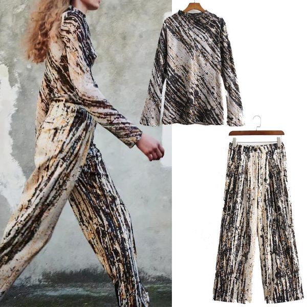women's two piece pants set 2021 chic satin pleated print blouse vintage 2-piece + high-waist straight trousers fashion casual slim wom, White
women's two piece pants set 2021 chic satin pleated print blouse vintage 2-piece + high-waist straight trousers fashion casual slim wom, White