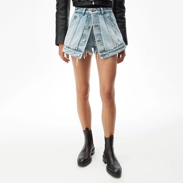 women's shorts 21 summer women denim fake two-piece high-waisted fringe buttons high-street design short pants, White;black
women's shorts 21 summer women denim fake two-piece high-waisted fringe buttons high-street design short pants, White;black