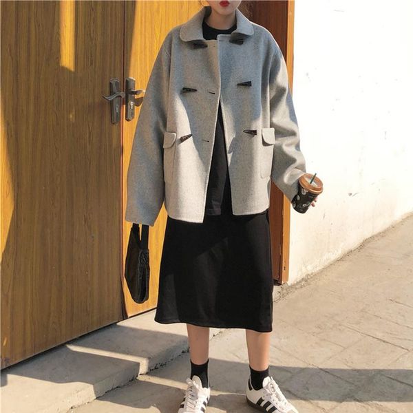 women's wool & blends autumn winter women elegant horn button woollen overcoat fashion ladies loose coat office lady style classic tren, Black
women's wool & blends autumn winter women elegant horn button woollen overcoat fashion ladies loose coat office lady style classic tren, Black
