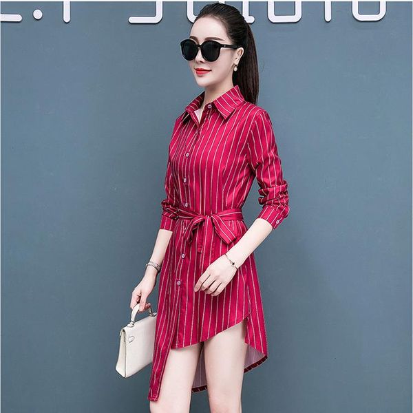 long striped blouse women 2021 plus size shirts with belt irregular plaid shirt blusa feminina women's blouses &, White
long striped blouse women 2021 plus size shirts with belt irregular plaid shirt blusa feminina women's blouses &, White