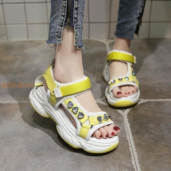fashion sports thick bottom sandals women's crystal ankle belt comfortable beach shoes white yellow, Black
fashion sports thick bottom sandals women's crystal ankle belt comfortable beach shoes white yellow, Black