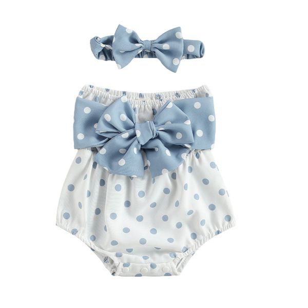 2 pcs newborn summer bowknot outfits baby girl strapless polka dot print boat neck romper jumpsuits headband clothes, Blue
2 pcs newborn summer bowknot outfits baby girl strapless polka dot print boat neck romper jumpsuits headband clothes, Blue
