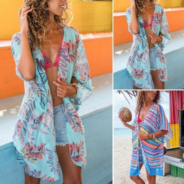 women's swimwear womens summer bikini cover up kaftan ladies chiffon sun dress cardigan print casual beach wear1, White;black
women's swimwear womens summer bikini cover up kaftan ladies chiffon sun dress cardigan print casual beach wear1, White;black