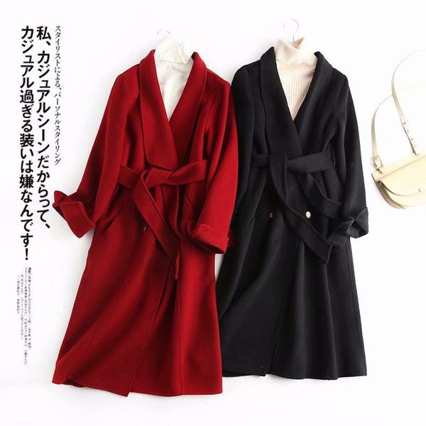 women's wool & blends autumn and winter 2021 style temperament green fruit collar lace up double faced tweed dress with foreign slim, Black
women's wool & blends autumn and winter 2021 style temperament green fruit collar lace up double faced tweed dress with foreign slim, Black