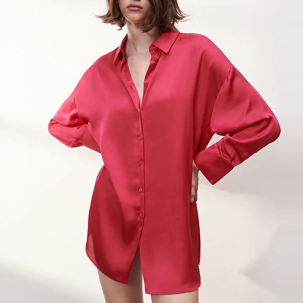 za summer women satin casual blouse long sleeve solid turn down collar female loose thin single breasted two colors 210422, White
za summer women satin casual blouse long sleeve solid turn down collar female loose thin single breasted two colors 210422, White