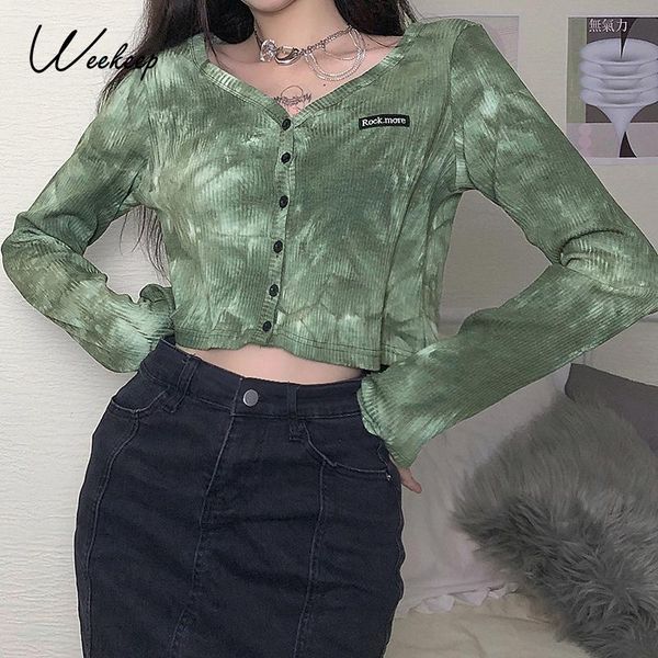 women's t-shirt weekeep tie dye print streetwear crop for women autumn rib knitted harajuku tshirt woman casual buttons cardigan clothe, White
women's t-shirt weekeep tie dye print streetwear crop for women autumn rib knitted harajuku tshirt woman casual buttons cardigan clothe, White