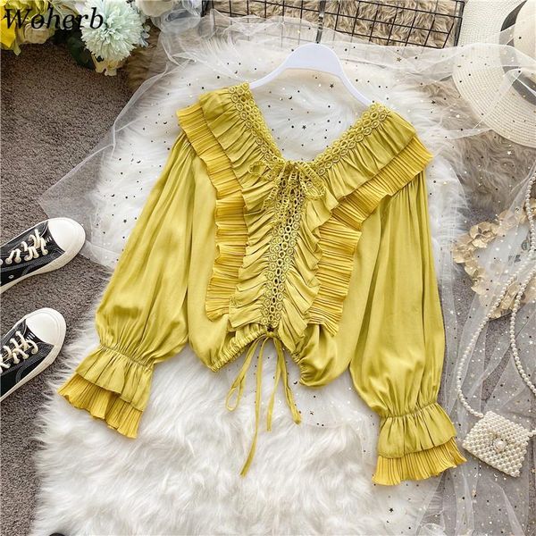 women's blouses & shirts woherb pleated drawstring women blouse 2021 spring summer solid crop ruffles fashion female blusas korean modi, White
women's blouses & shirts woherb pleated drawstring women blouse 2021 spring summer solid crop ruffles fashion female blusas korean modi, White