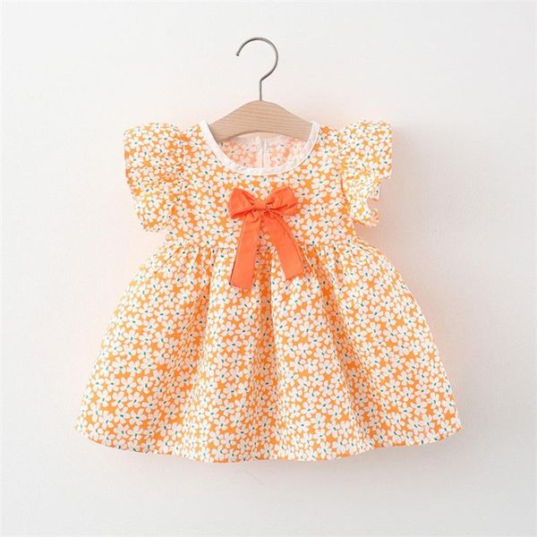 girl's dresses baby girl dress 2021 summer floral bow princess clothes round neck flying sleeve cute toddler children's, Red;yellow 
girl's dresses baby girl dress 2021 summer floral bow princess clothes round neck flying sleeve cute toddler children's, Red;yellow